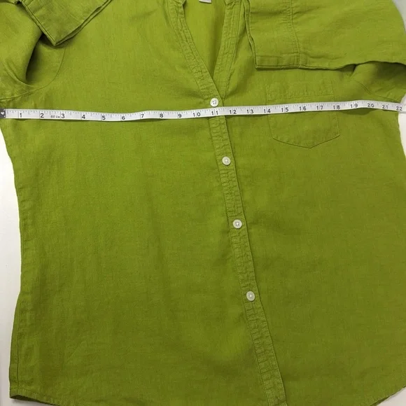 Vintage Talbots Linen Mandarin Collar Button Down Blouse Shirt | Green Leaf | L - Picture 8 of 10